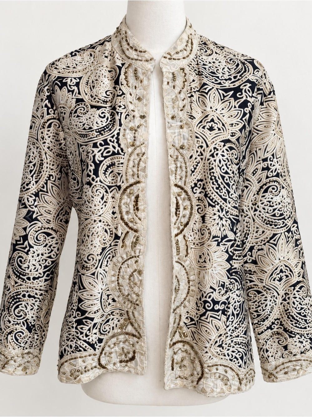 Chico’s Silk Paisley Beaded Jacket Womens 1 Boho Special Occasion